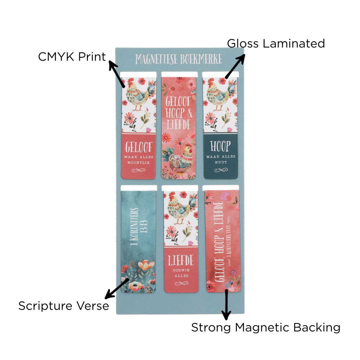 Geloof Hoop en Liefde Afrikaans Six-Piece Magnetic Bookmark Set