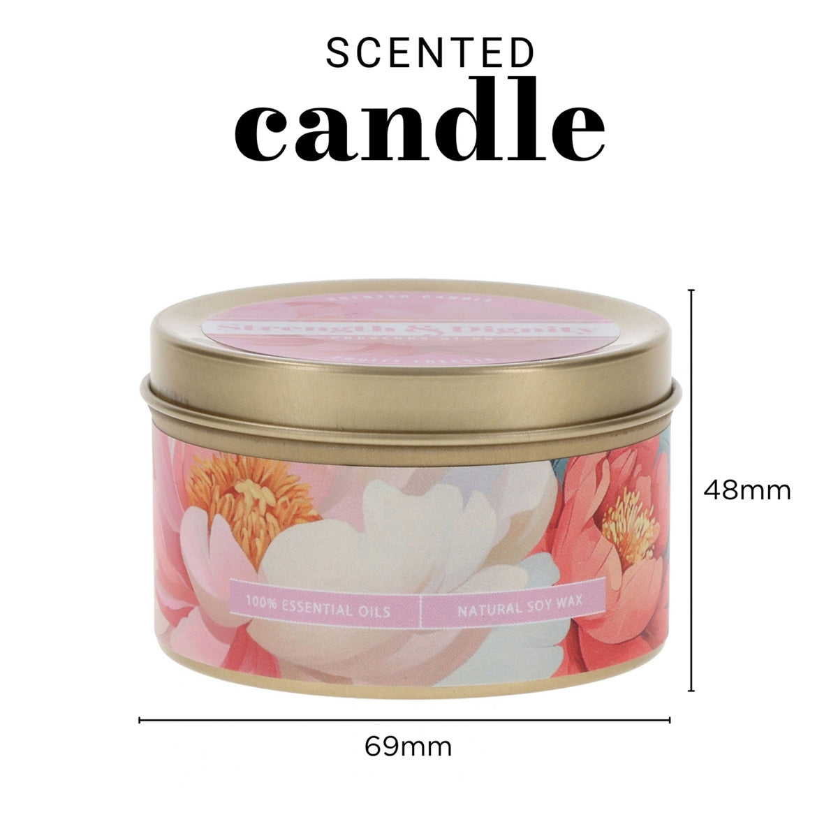 Strength & Dignity Fruity Freesia Scented Candle in Tin