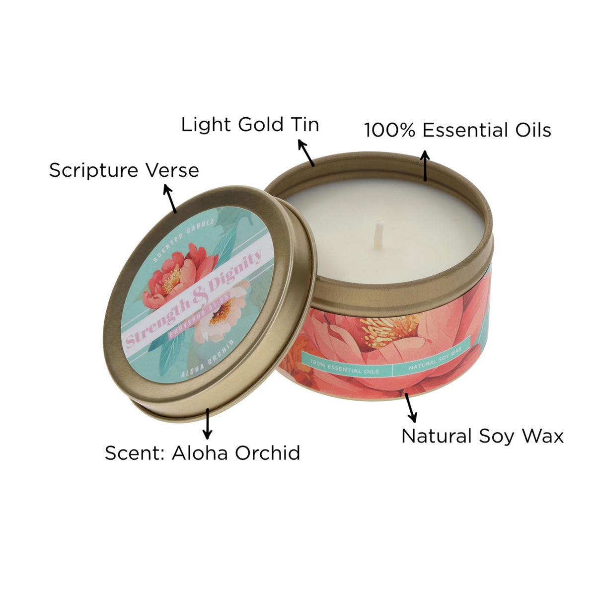 Strength & Dignity Aloha Orchid Scented Candle in Tin
