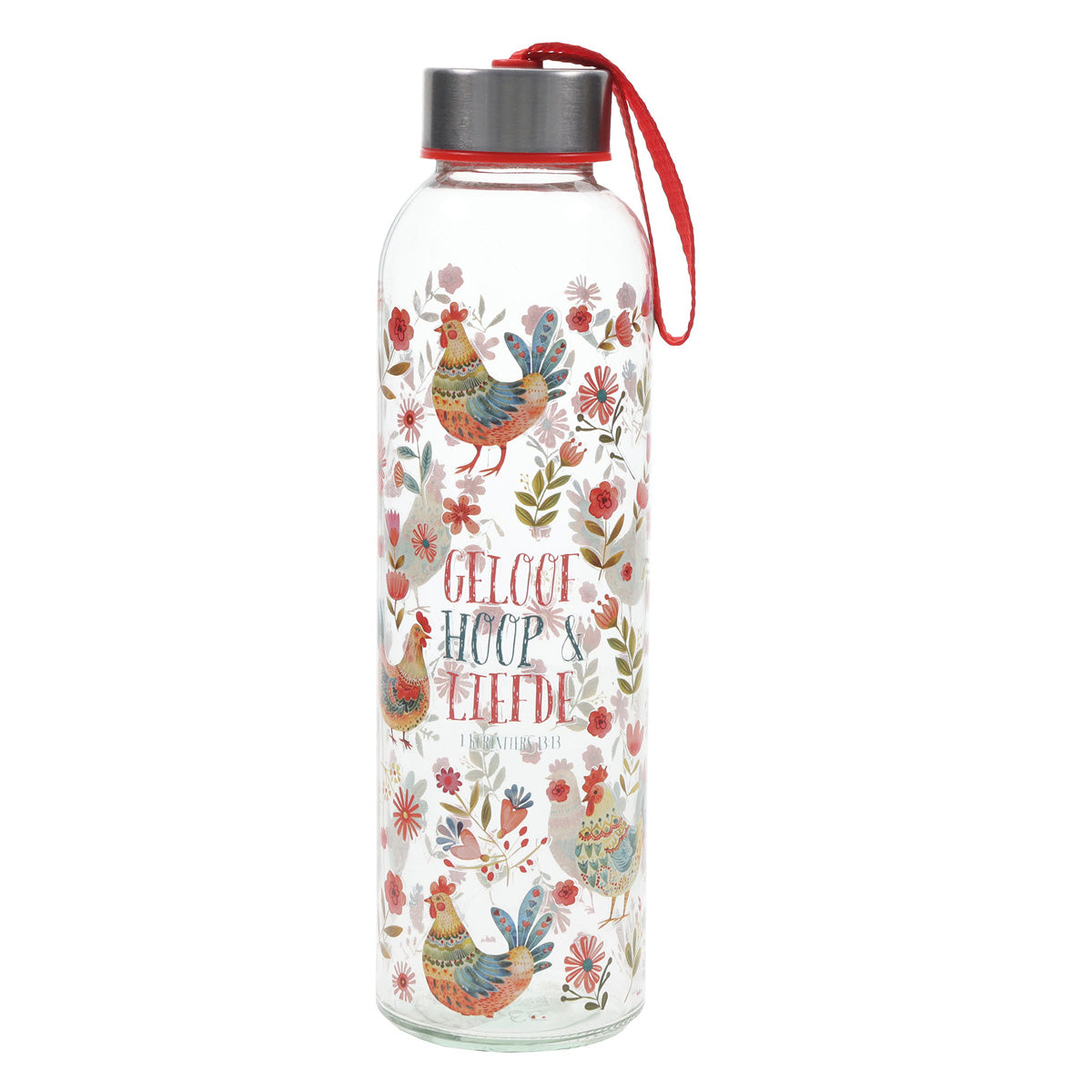 Geloof, Hoop en Liefde Afrikaans Glass Waterbottle