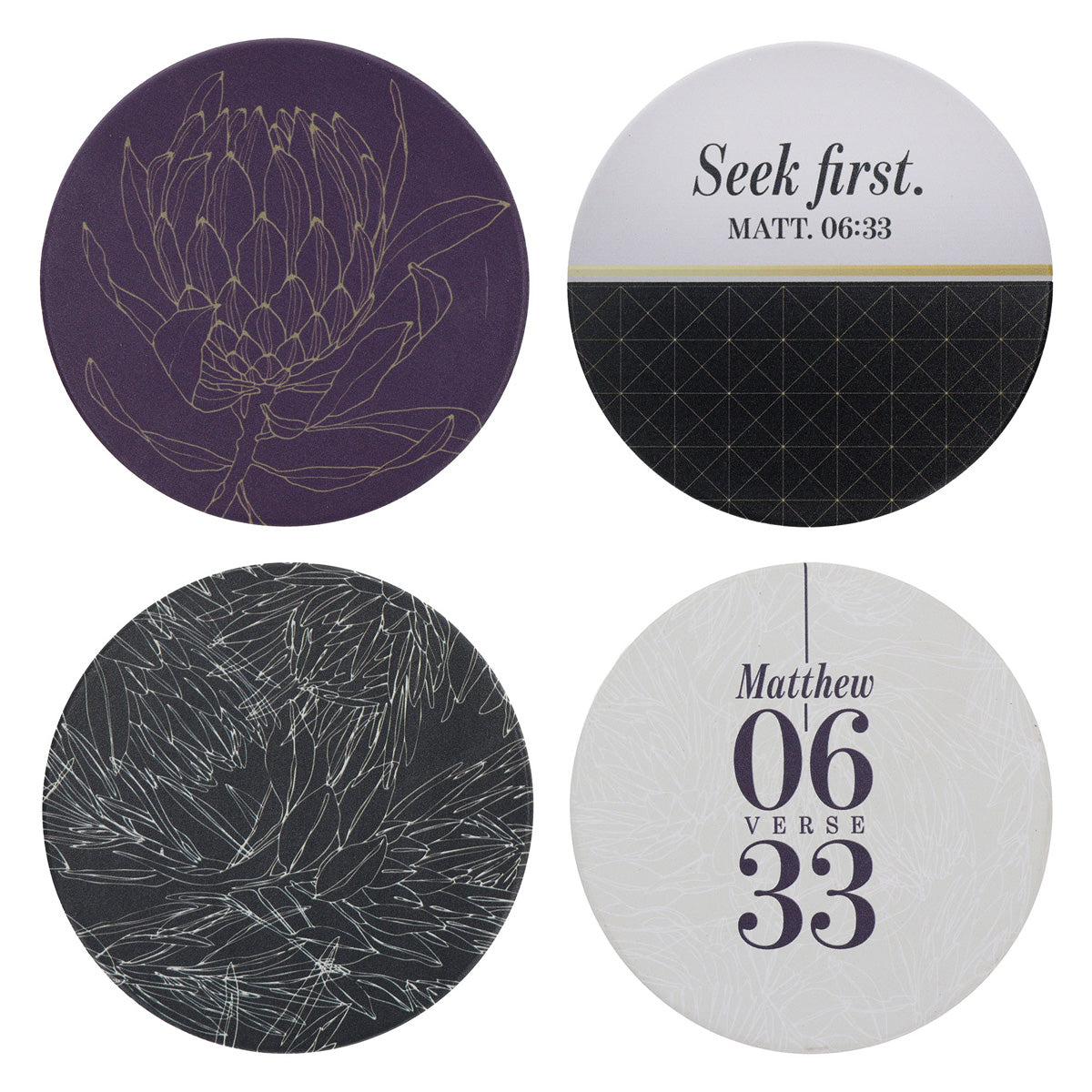 Seek First Four-Piece Ceramic Coaster Set