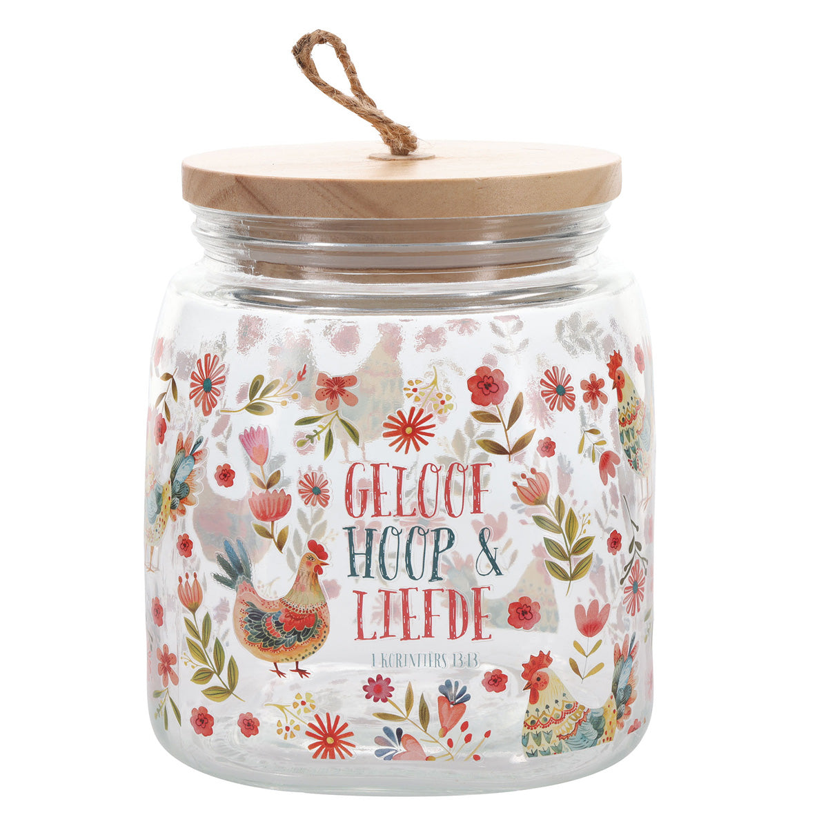 Geloof, Hoop en Liefde Afrikaans Glass Jar with Bamboo Lid