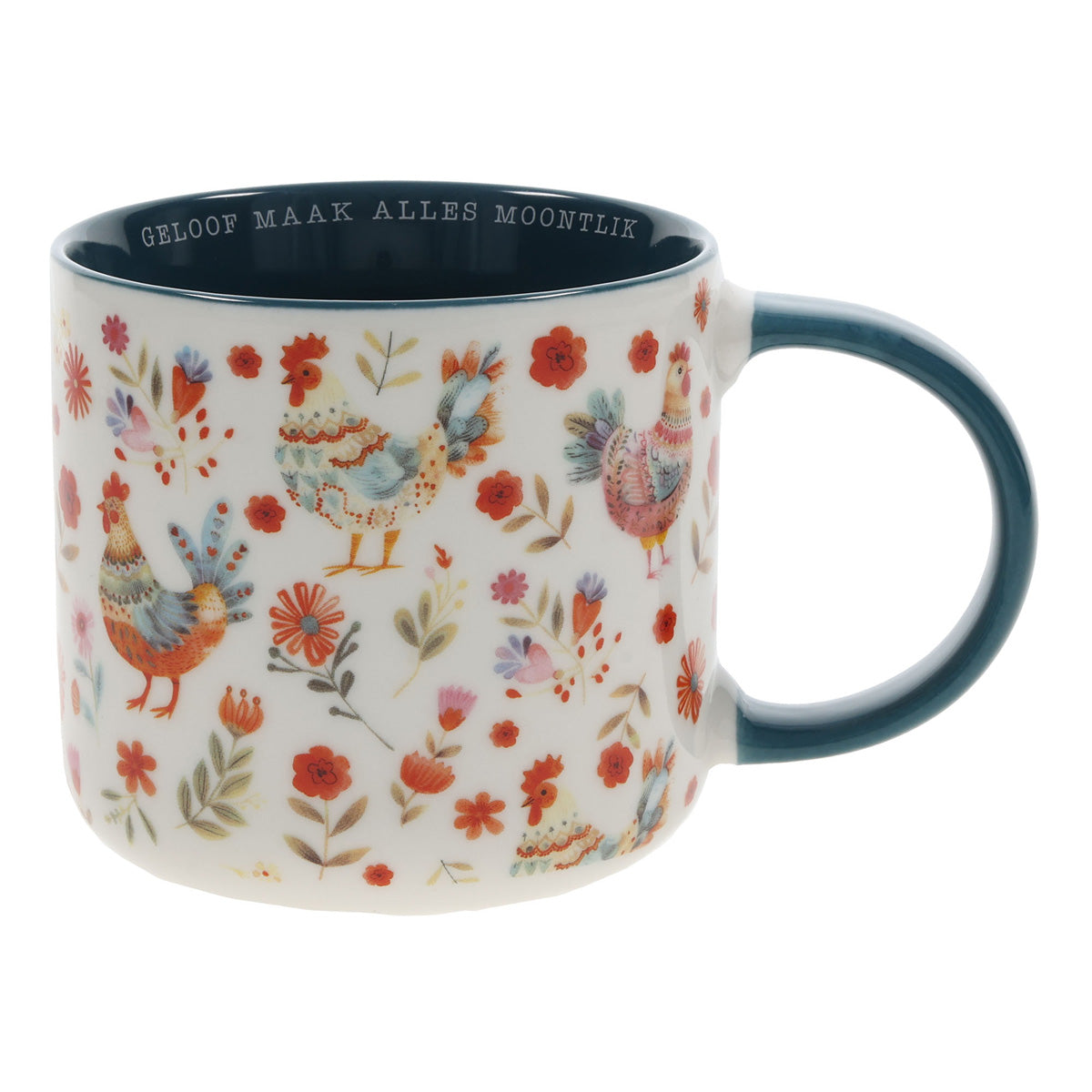Geloof Maak Alles Moontlik Afrikaans Ceramic Mug with Dark Teal Interior