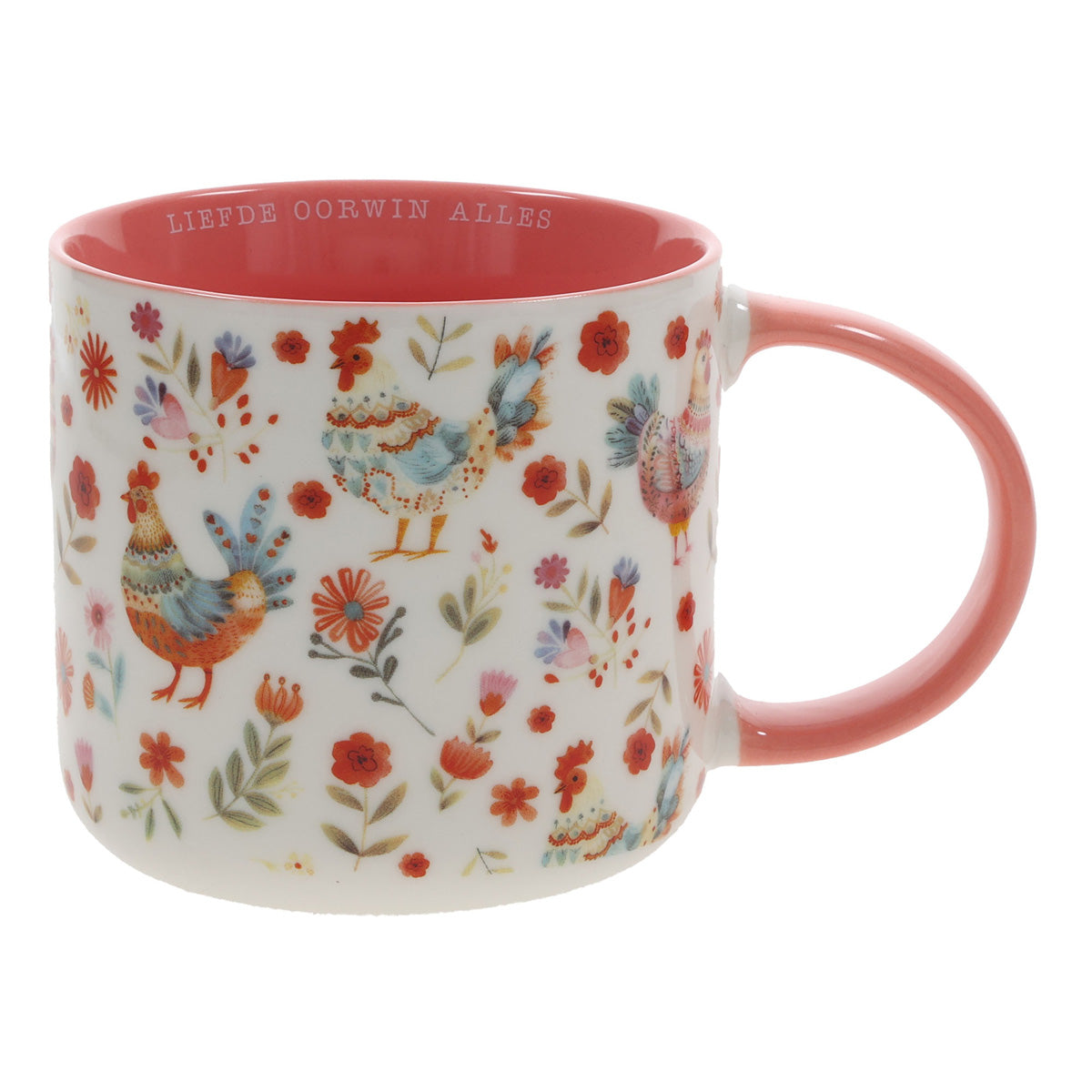 Liefde Oorwin Alles Afrikaans Ceramic Mug with Coral Interior and Handle