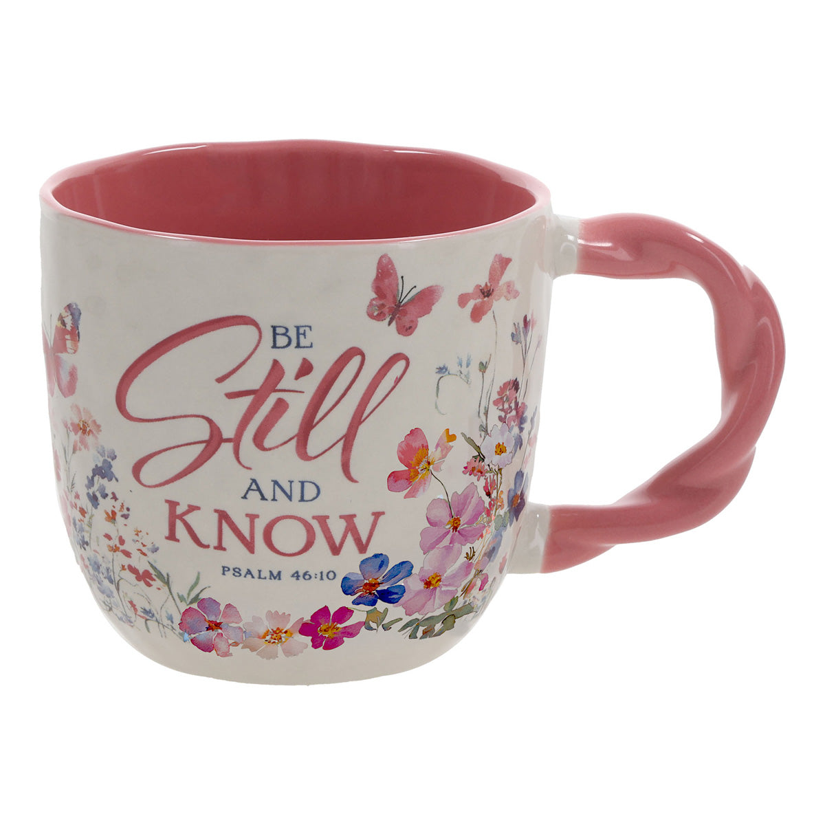 Be Still and Know Ceramic Mug with Pink Interior and Handle