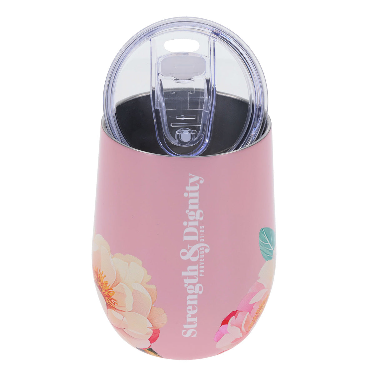 Travel Mug - Strength and Dignity (Stainless Steel, Pink Floral)