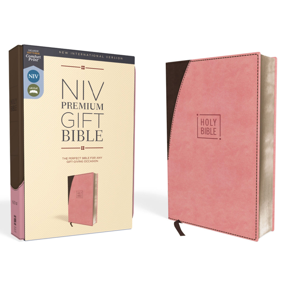 NIV Pink / Brown Imitation Leather Premium Gift Bible Red Letter Comfort Print