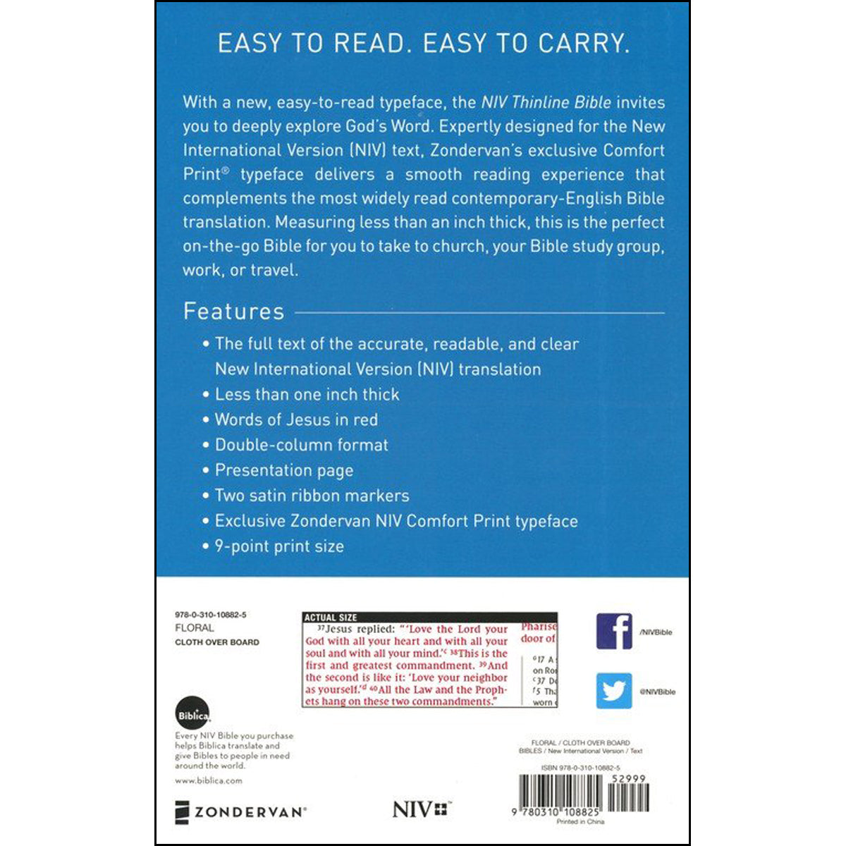 NIV Thinline Bible Red Letter Edition Floral (Comfort Print)(Hardcover)