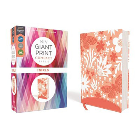 NIV Compact Giant Print Red Letter Bible For Girls Coral (Comfort Print)(Imitation Leather)