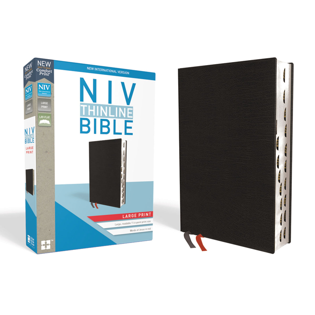 NIV Thinline Bible Large Print Black Indexed Red Letter Edition (Comfort Print)(Bonded Leather)
