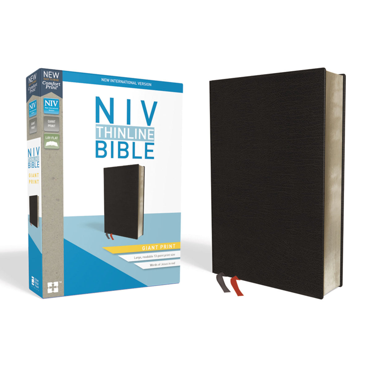 NIV Thinline Bible Giant Print Black Indexed Red Letter Edition (Comfort Print)(Bonded Leather)