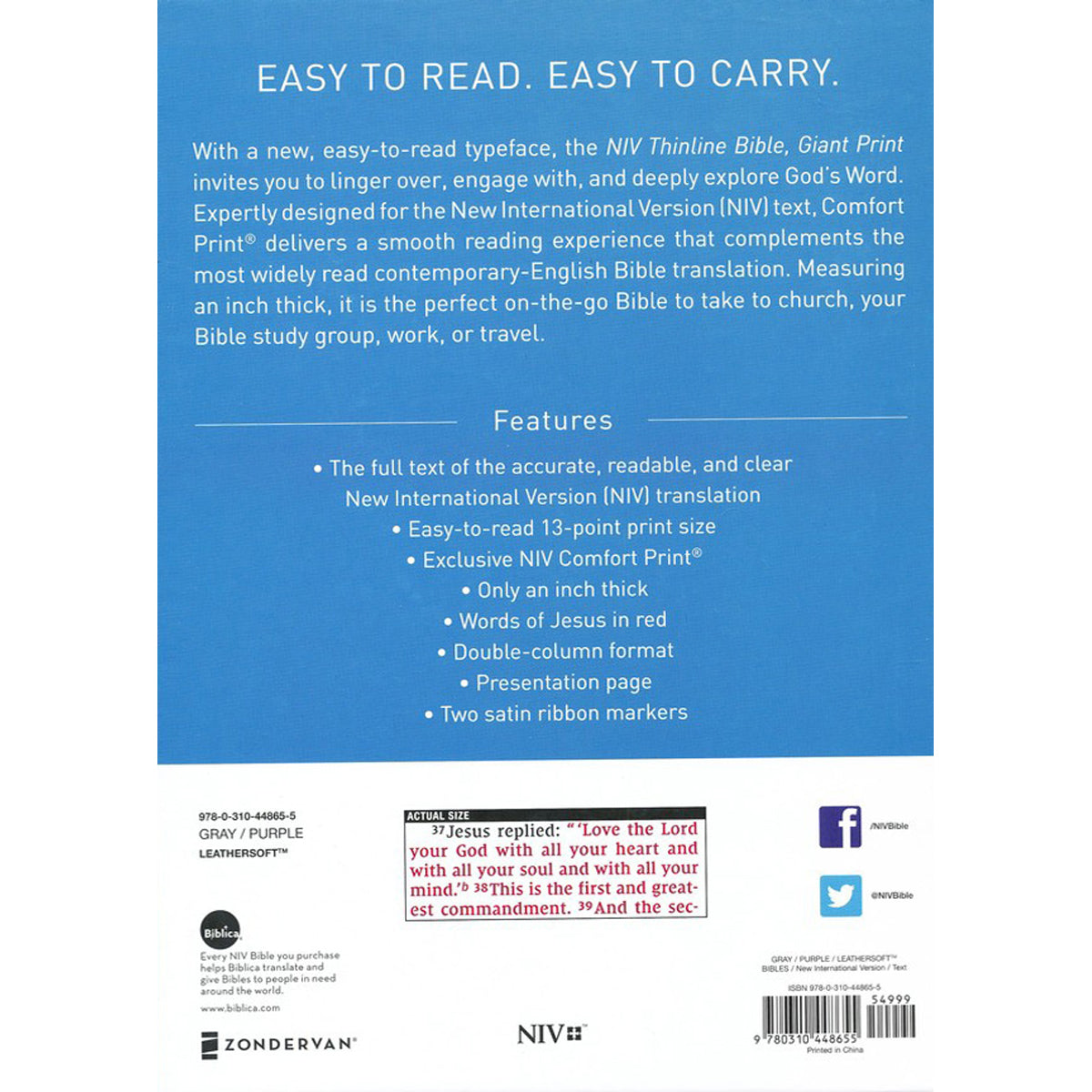 NIV Thinline Bible Giant Print Purple (Comfort Print)(Imitation Leather)