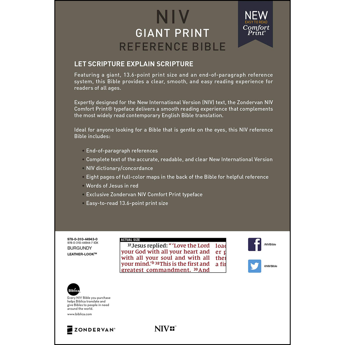 NIV Reference Giant Print Red Letter Indexed Burgundy (Comfort Print)(Imitation Leather)