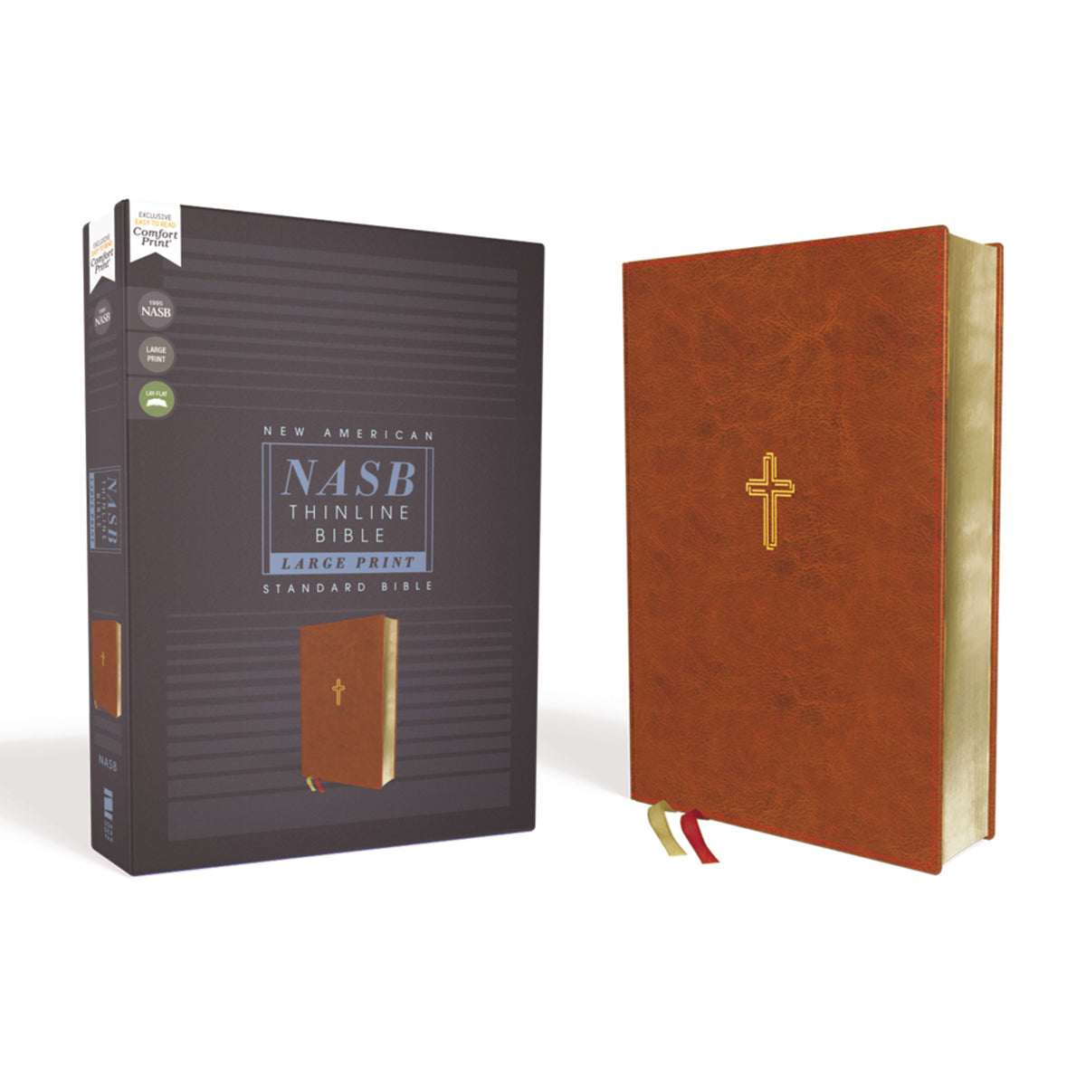 NASB Thinline Bible LP (1995) Red Letter Brown (Comfort Print)(Imitation Leather)