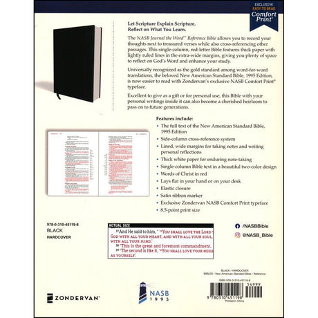 NASB (1995) Journal The Word Reference Bible, Red Letter Edition, Black (Comfort Print)(Hardcover)