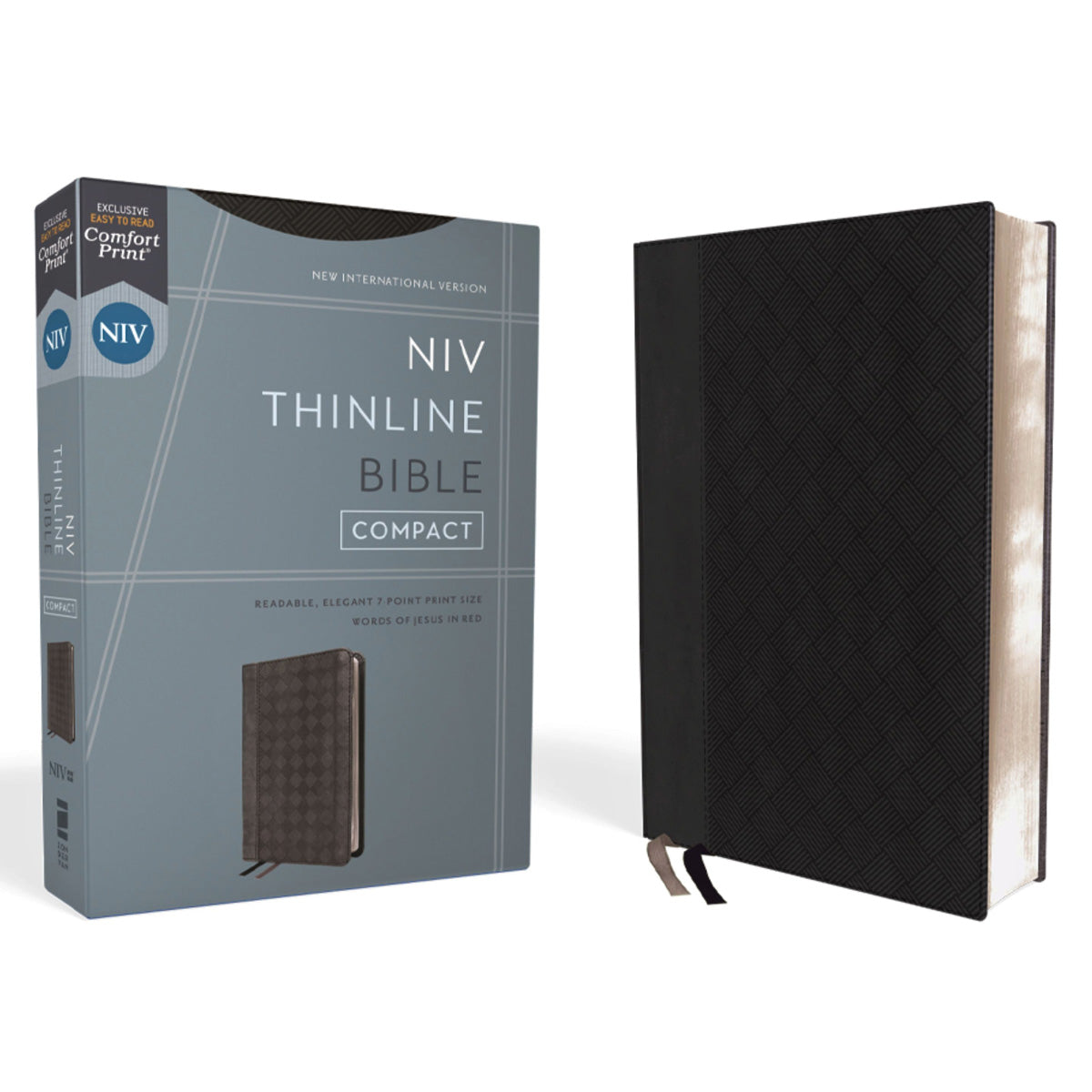 NIV Black and Gray Imitation Leather Thinline Compact Bible Red Letter Comfort Print