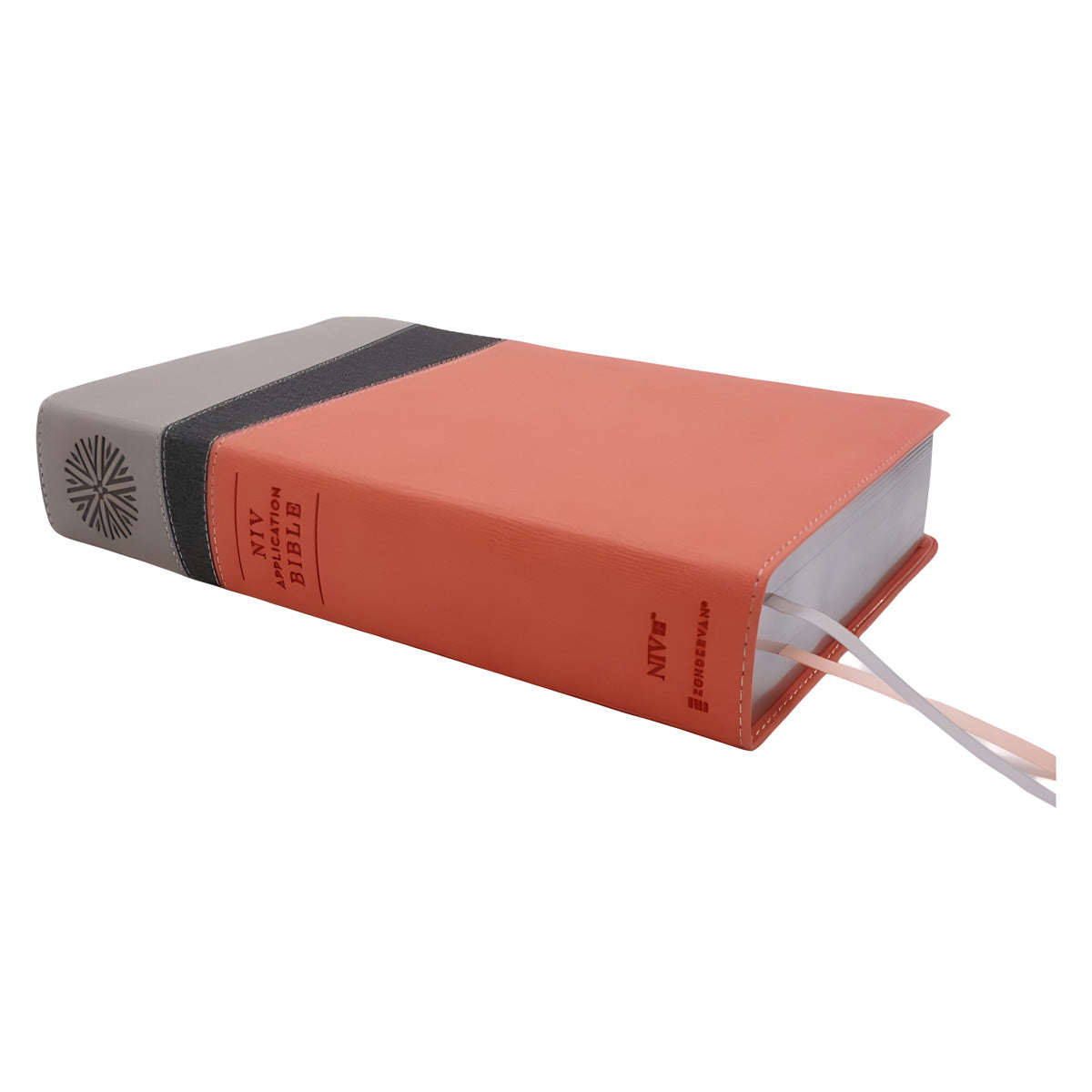 NIV Coral and Grey Imitation Leather Application Bible Comfort Print