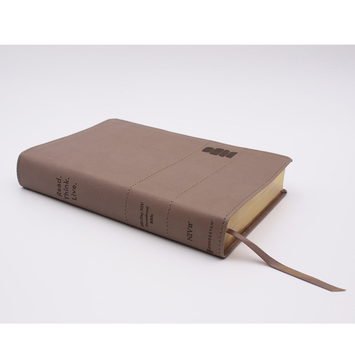 NIV Brown Imitation Leather Read Think Live 365-Day Devotional Comfort Print Bible