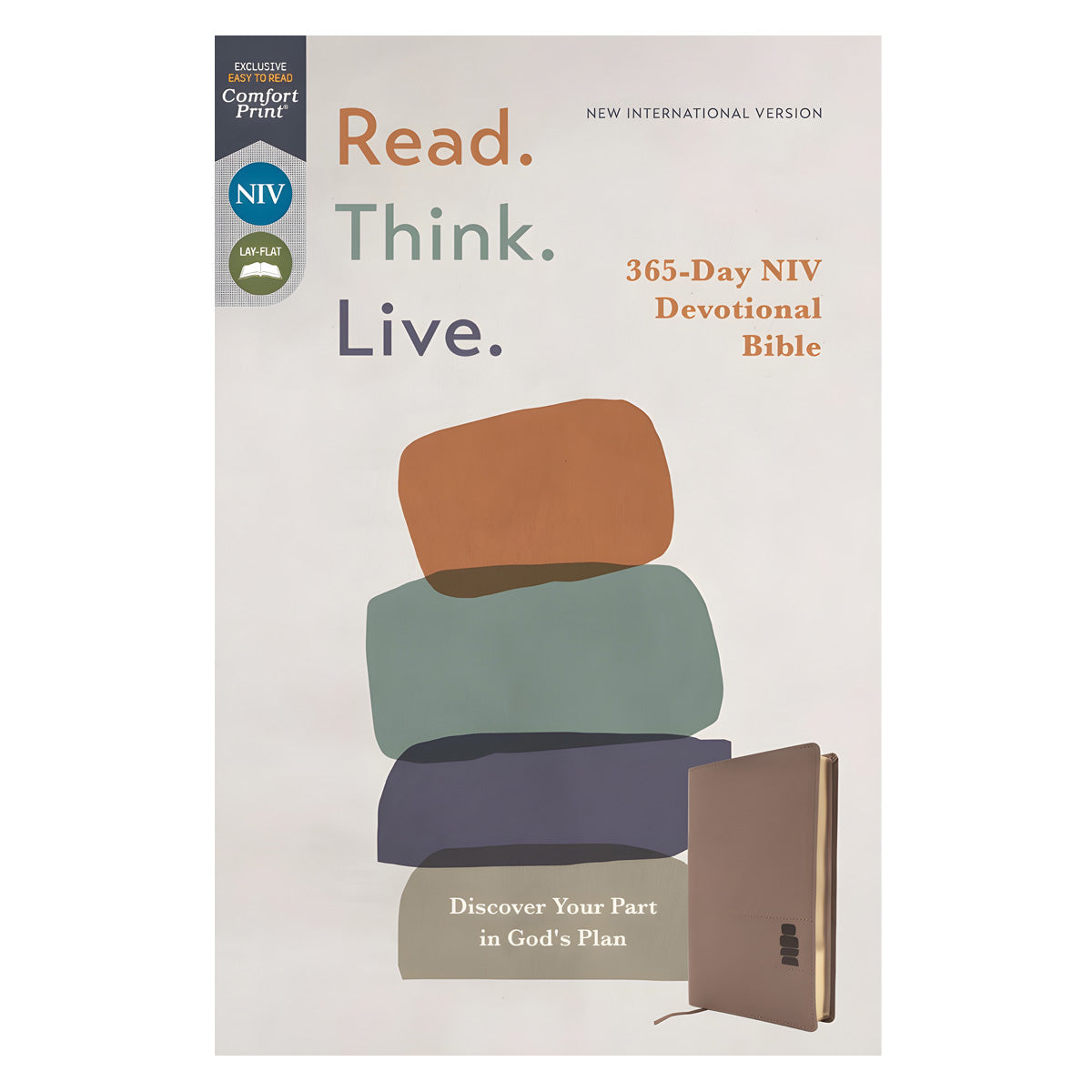 NIV Brown Imitation Leather Read Think Live 365-Day Devotional Comfort Print Bible