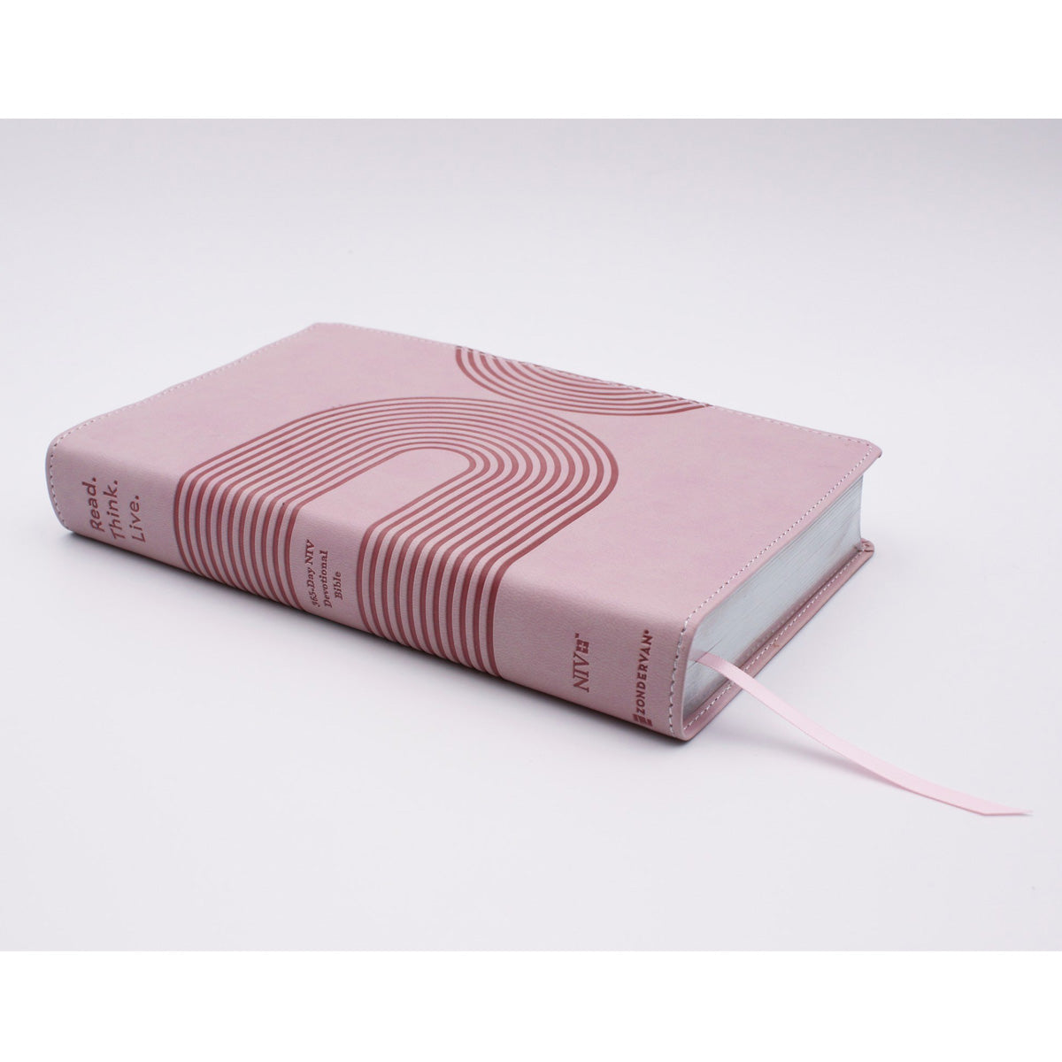 NIV Pink Imitation Leather Read Think Live 365-Day Devotional Comfort Print Bible