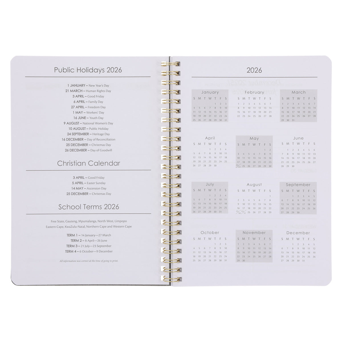 2026 Diary - Daily Planner - Strong and Courageous - Wirebound