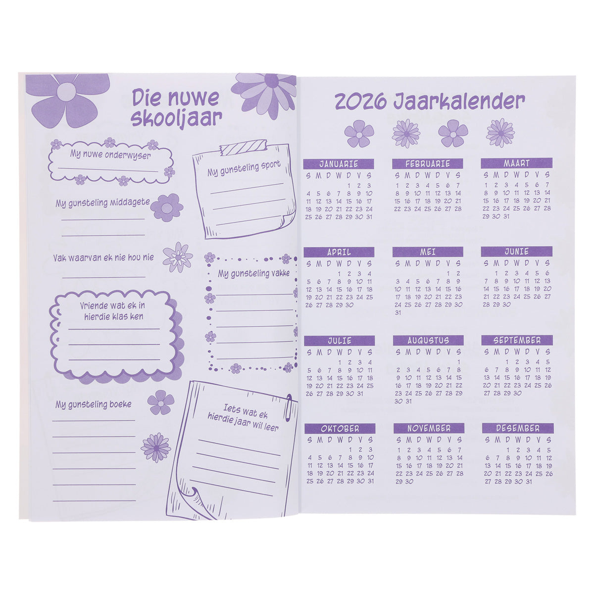 2026 Skooldagboek - Dagbeplanner vir Dogters - Sagteband
