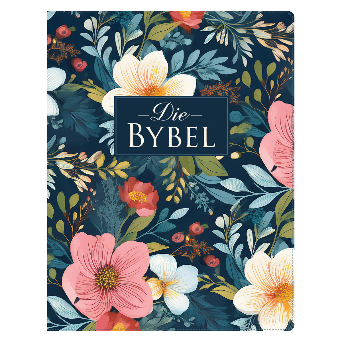 NLV Donkerblou Blomme Kunsleer Joernaal-Bybel