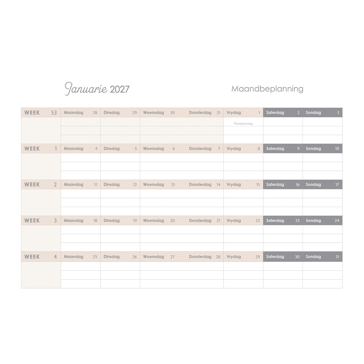 2027 18-Maande Dagbeplanner vir Vroue - Wees Stil en Weet - Kunsleer met Rits