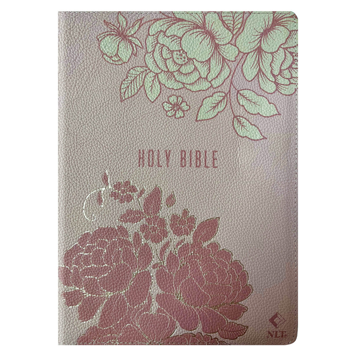 NLT Pink Peonies Genuine Leather Bible Large Print