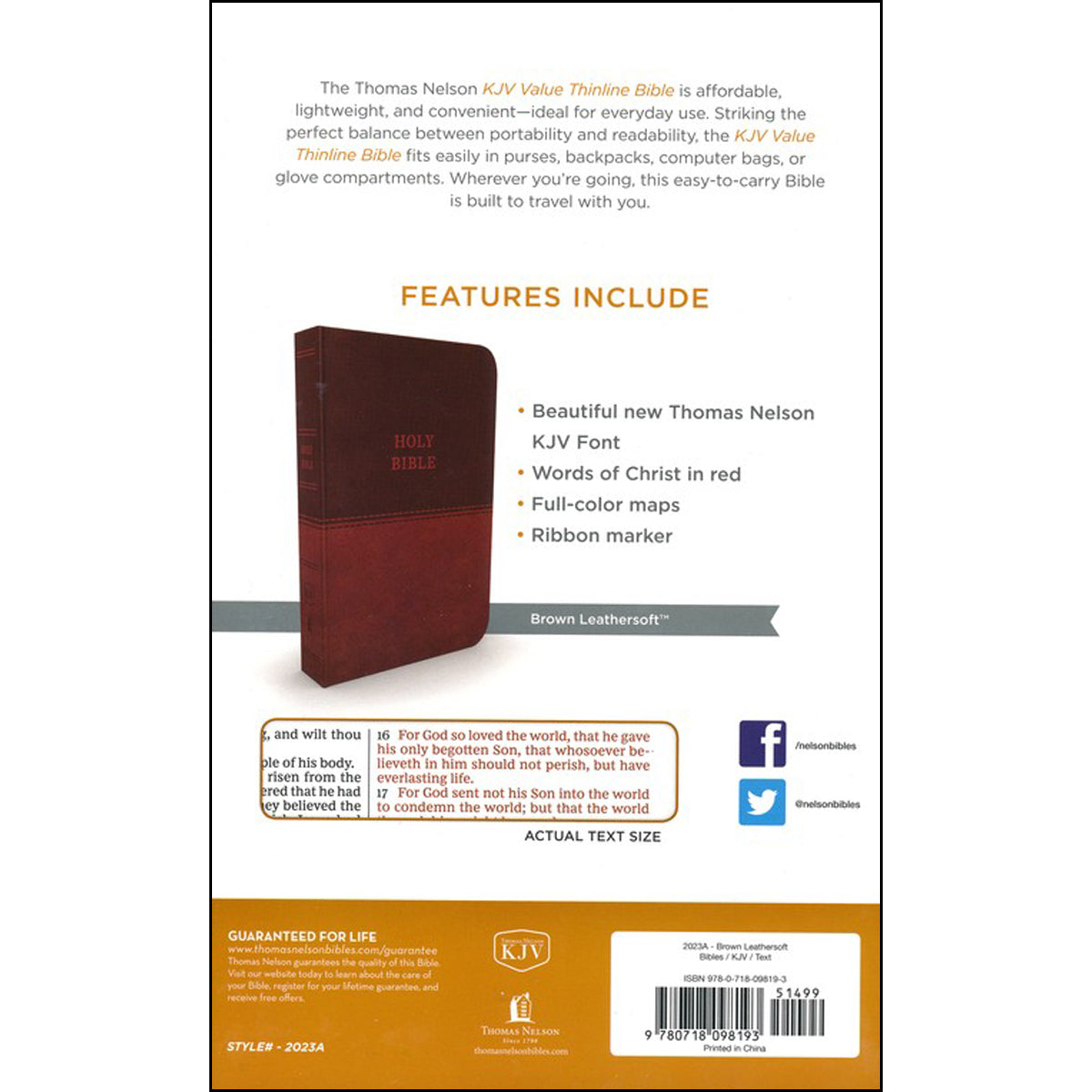 KJV Value Thinline Red Letter Std Print Brown (Comfort Print)(Imitation Leather)