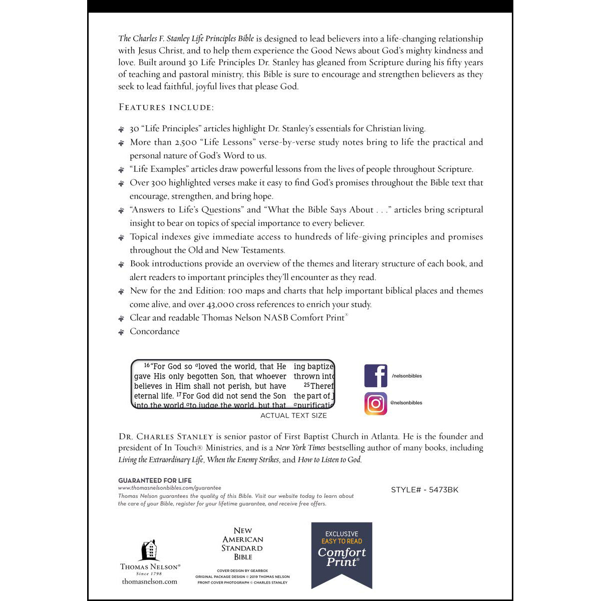 NASB Charles F. Stanley Life Principles Bible 2nd Edition Black (Comfort Print)(Imitation Leather)