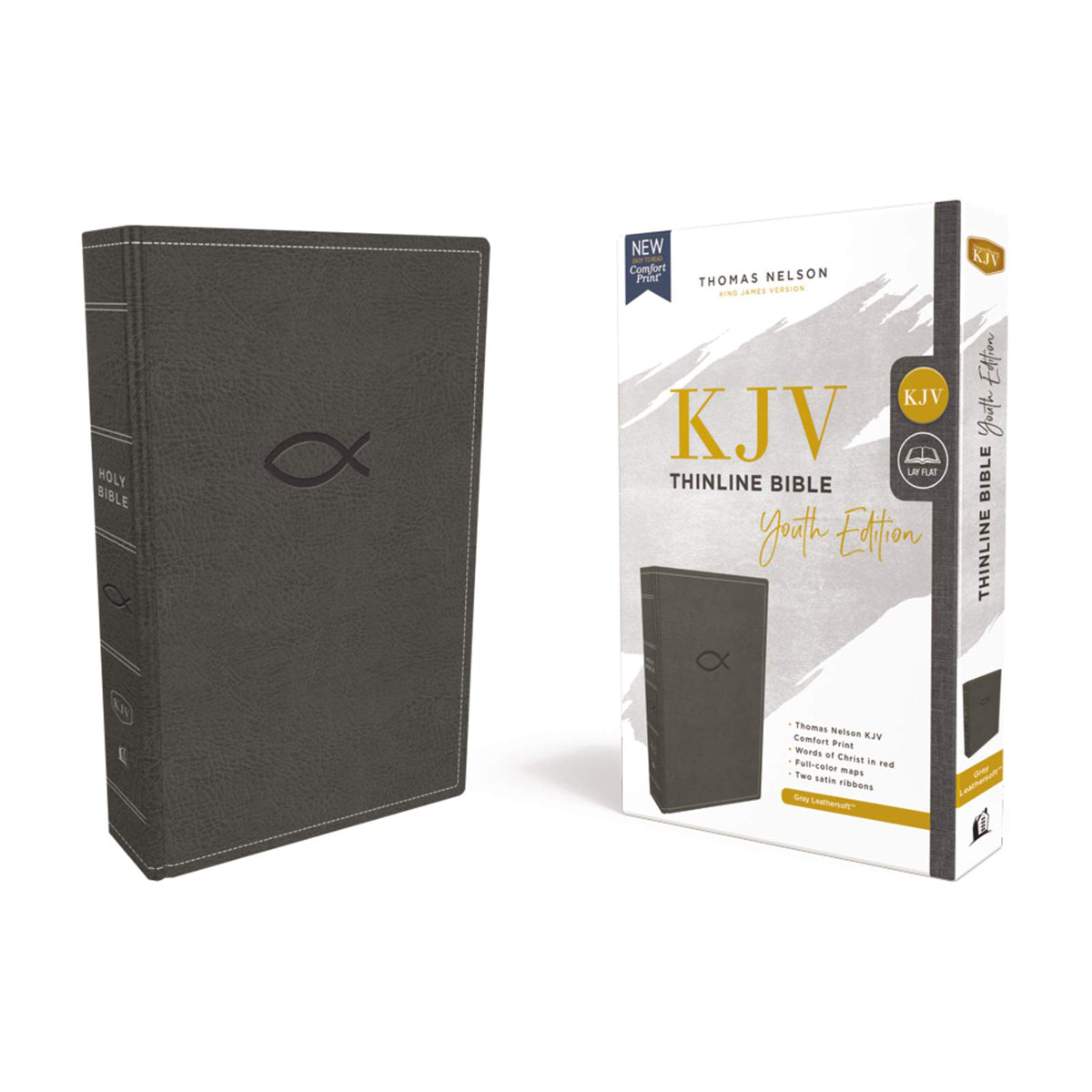 KJV Thinline Bible Youth Edition Red Letter Gray (Comfort Print)(Imitation Leather)