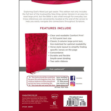 NKJV End Of Verse Personal Size Ref Bible Large Print Indexed Pink (Comfort Print)(Imitation Leather