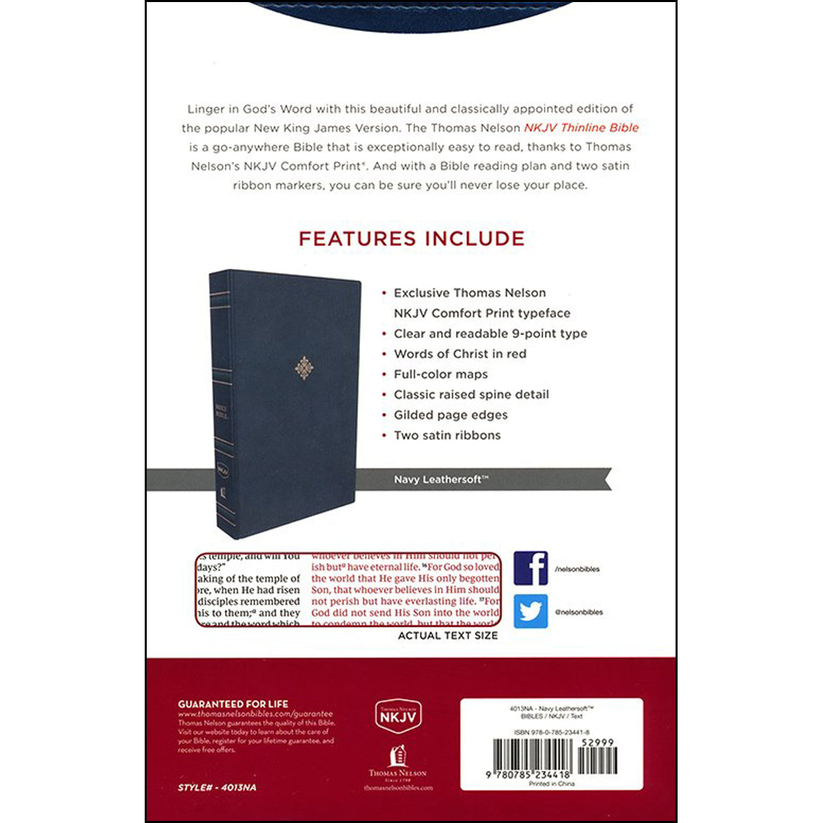NKJV Thinline Bible Red Letter Edition Navy (Comfort Print)(Imitation Leather)