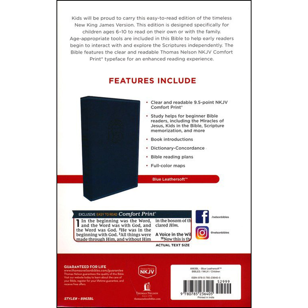 NKJV Holy Bible For Kids Blue (Comfort Print)(Imitation Leather)