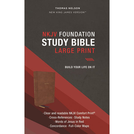 NKJV Foundation Study Bible Large Print Red Letter Indexed Brown (Comfort Print)(Imitation Leather)