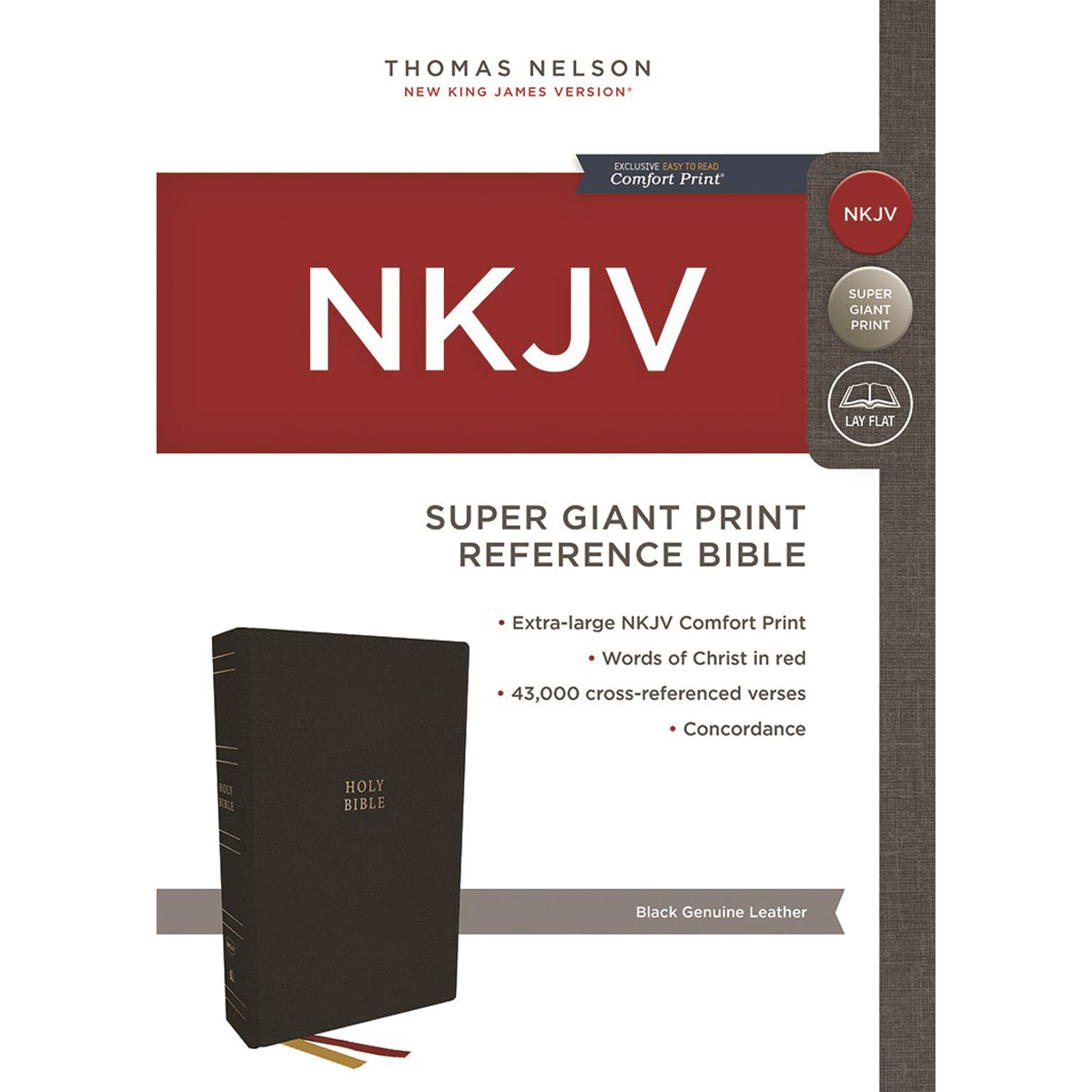 NKJV Reference Super Giant Print Bible Red Letter Idx Black (Genuine Leather)