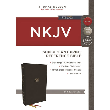 NKJV Reference Super Giant Print Bible Red Letter Idx Black (Genuine Leather)