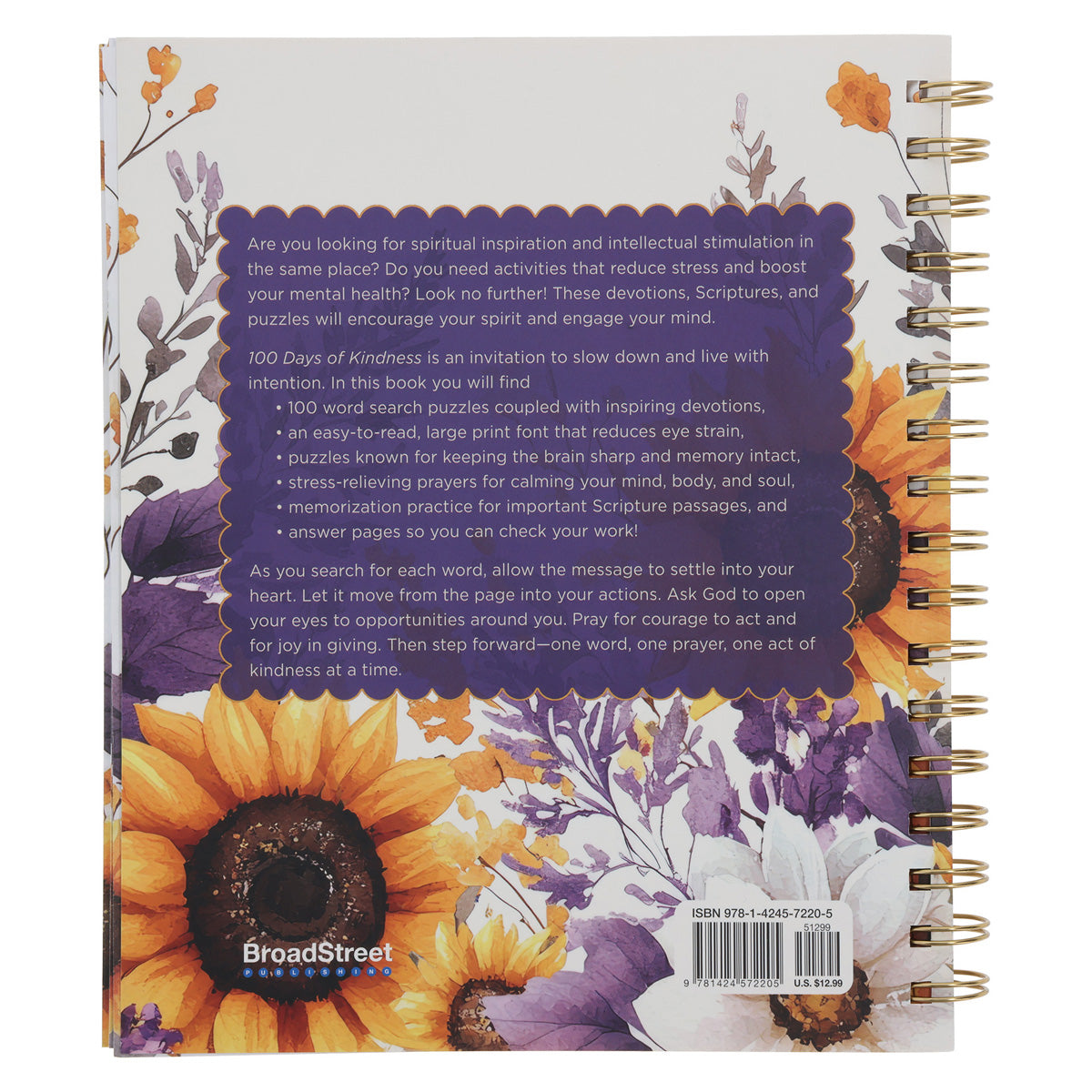 Bible Word Search Devotional: 100 Days of Kindness Large Print (Spiral-Bound)
