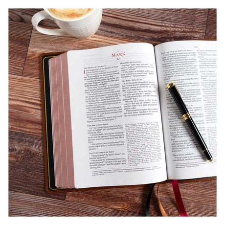 CSB Marbled Tan Genuine Leather Verse-by-Verse Reference Handcrafted Bible