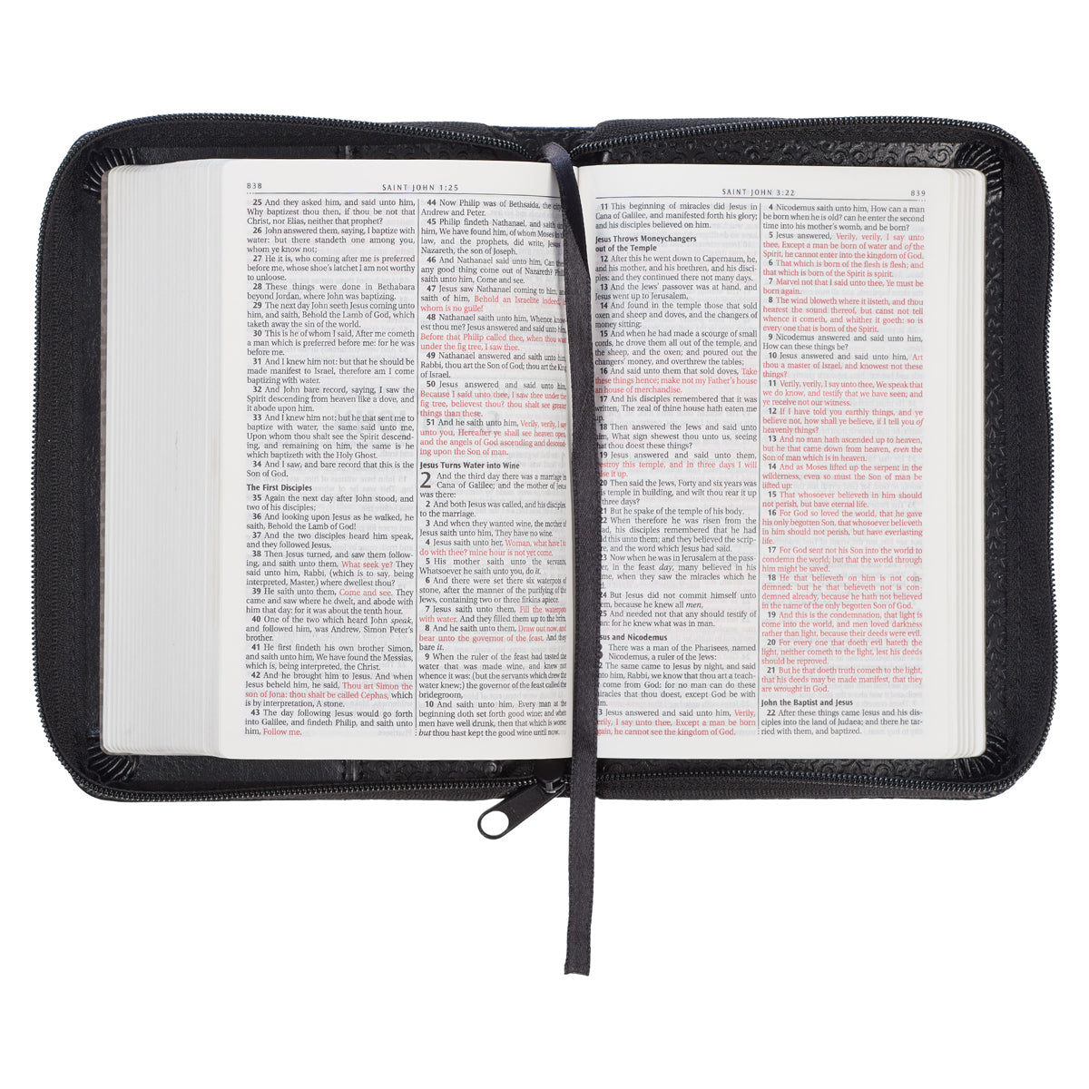 KJV Black Faux Leather Mini Pocket Edition Bible Red Letter With Zip
