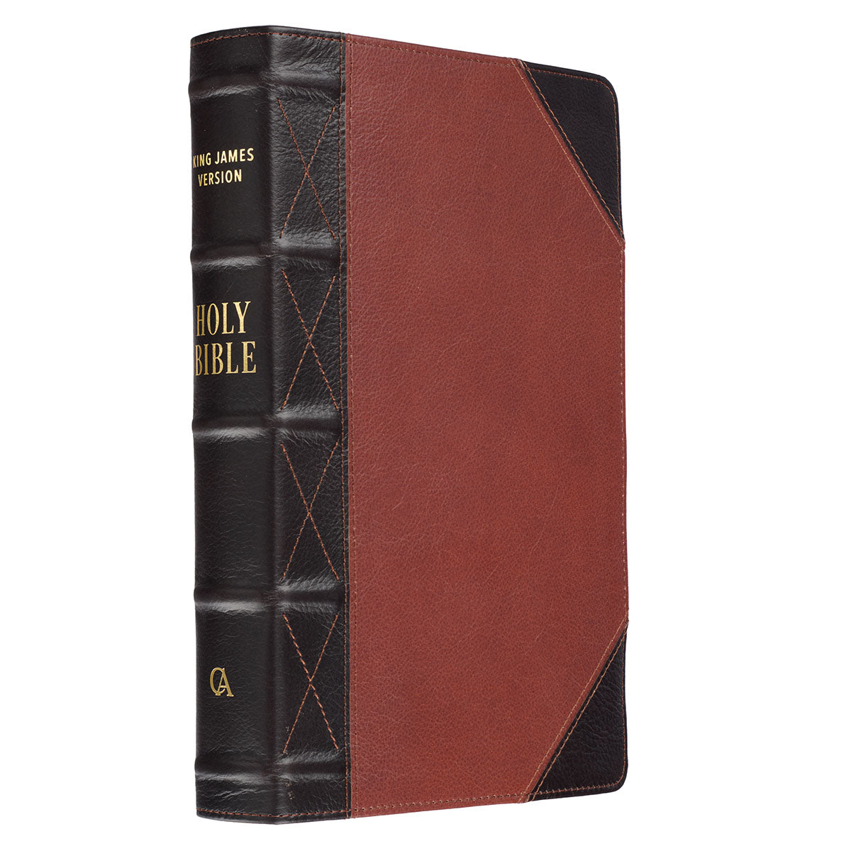 KJV Brandy & Dark Brown Genuine African Leather Bible Giant Print Indexed Red Letter