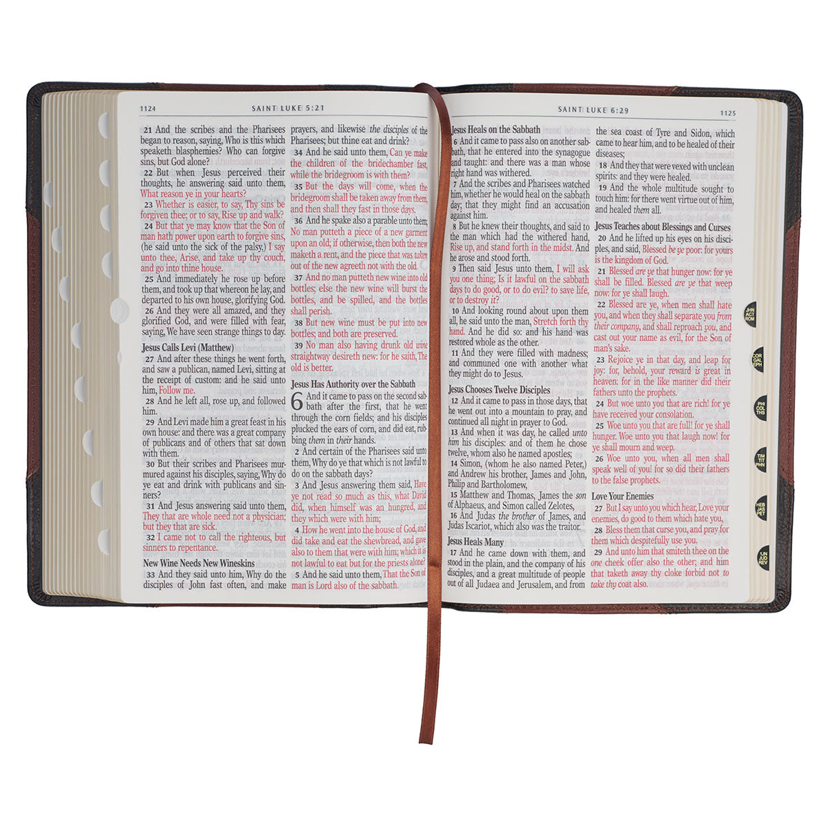 KJV Brandy & Dark Brown Genuine African Leather Bible Giant Print Indexed Red Letter