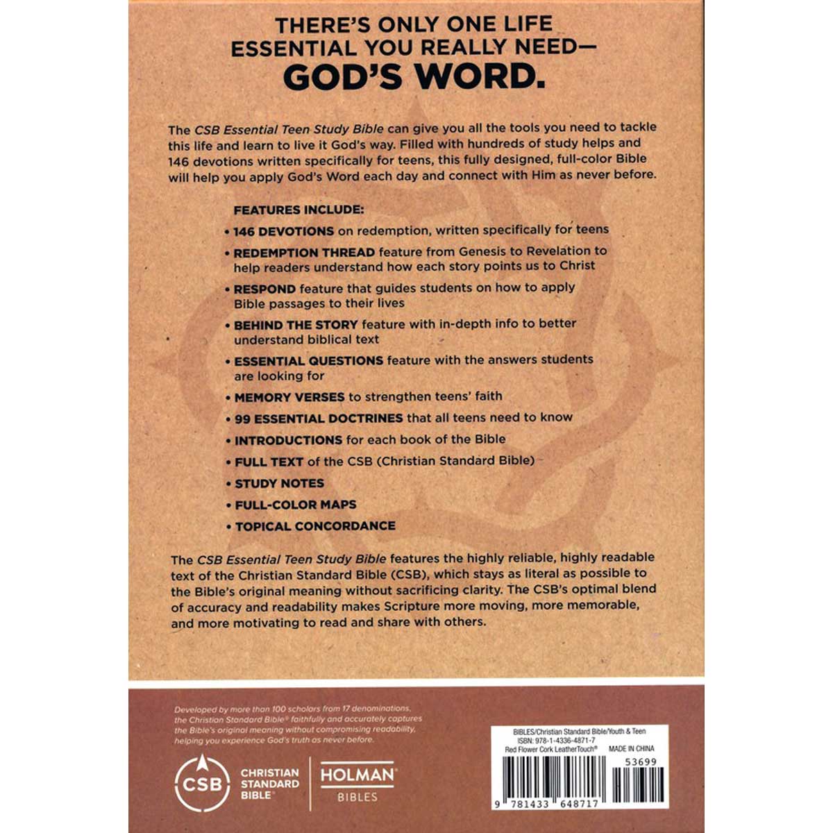 CSB Essential Teen Study Bible Red Flower Cork (Imitation Leather)