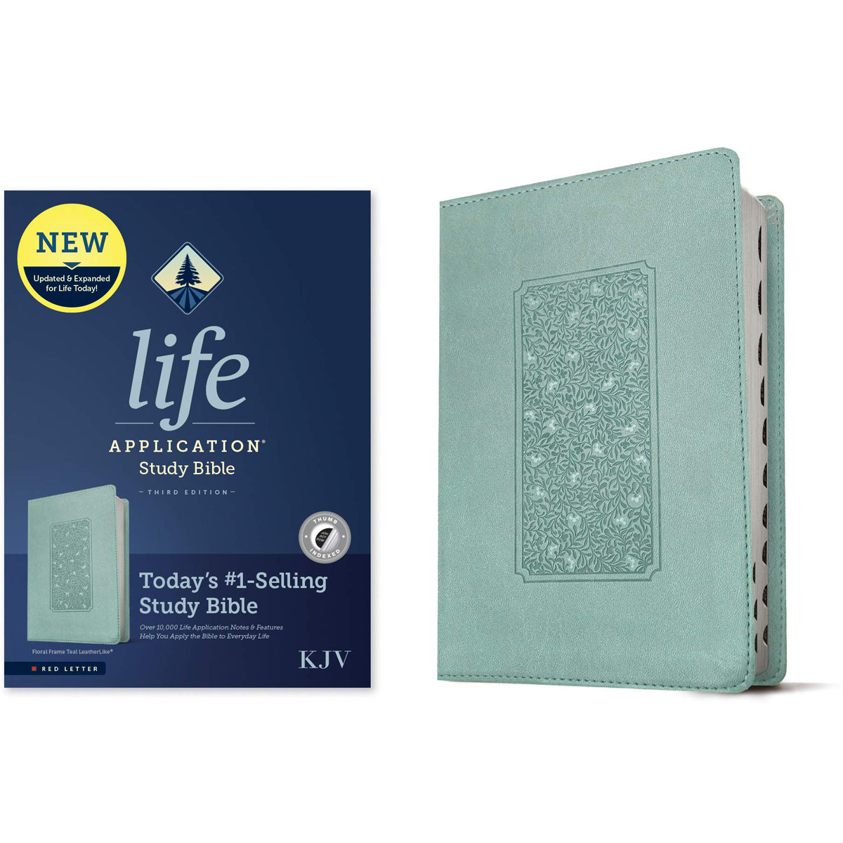 KJV Life Application Study Bible, Third Ed, Red Letter, Index, Floral Frame Teal (Imitation Leather)