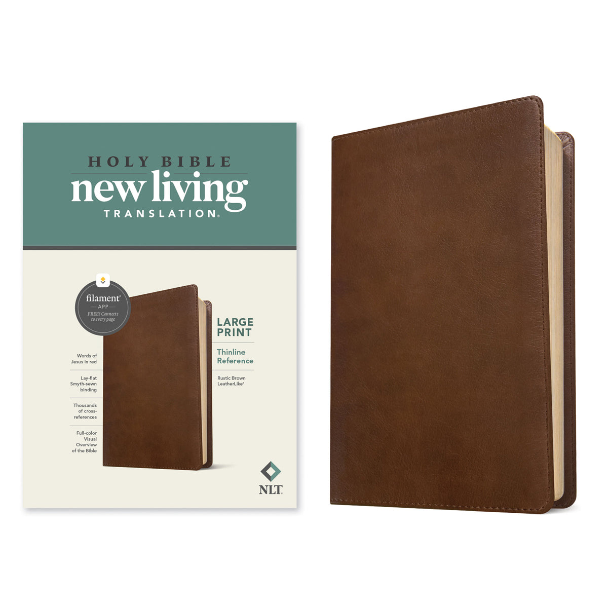 NLT Rustic Brown Imitation Leather Filament Thinline Reference Bible Large Print