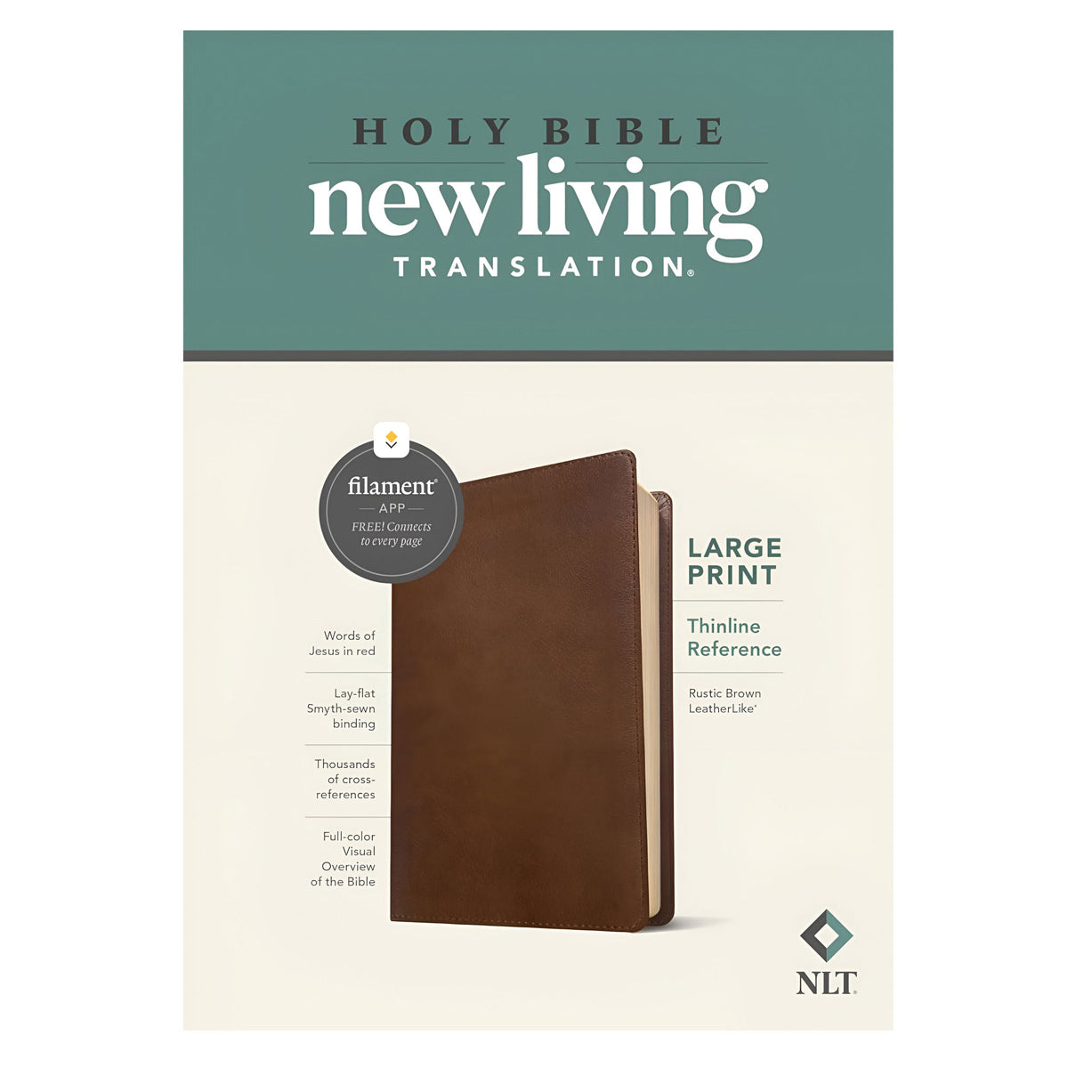 NLT Rustic Brown Imitation Leather Filament Thinline Reference Bible Large Print