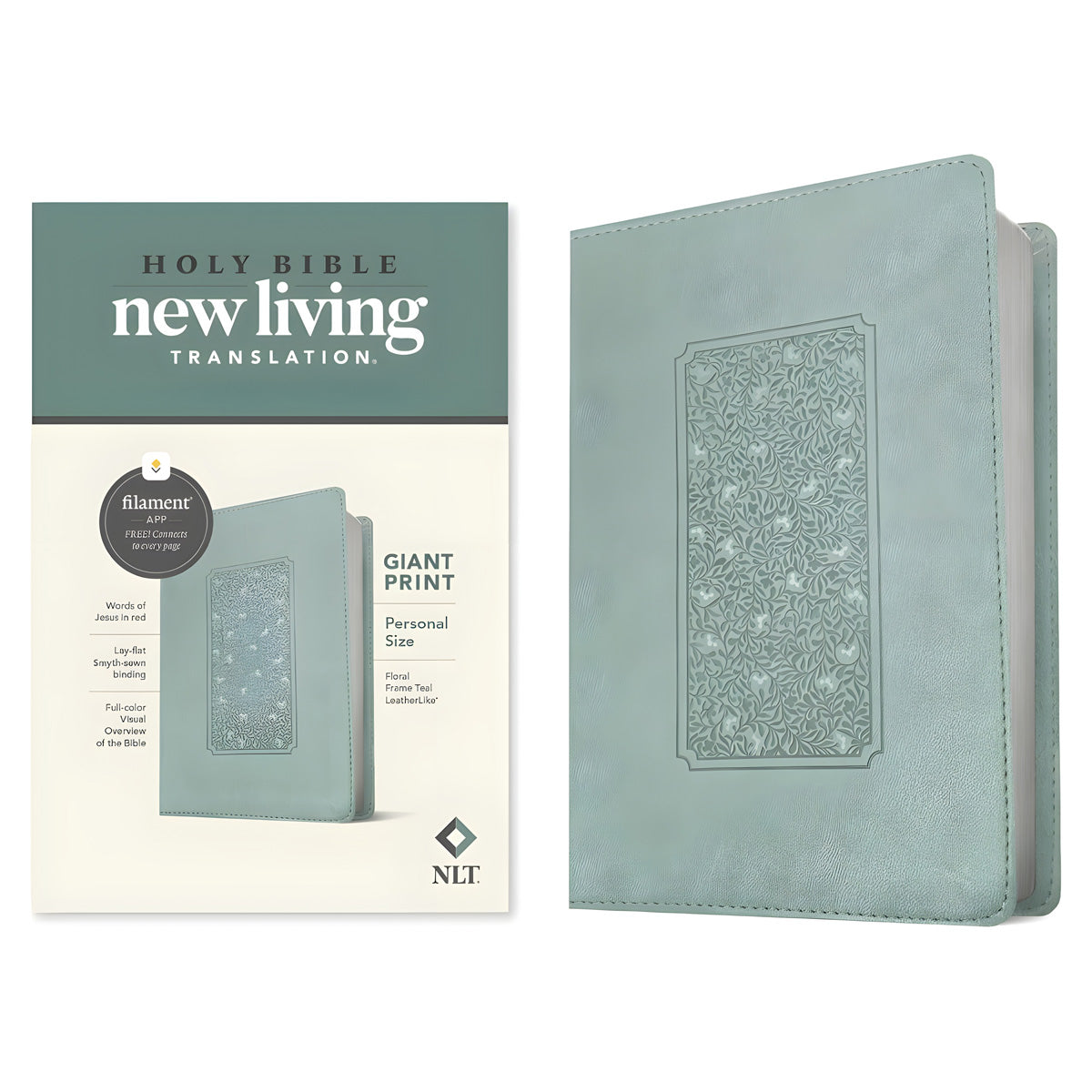NLT Floral Frame Teal Imitation Leather Filament Personal Size Giant Print Bible
