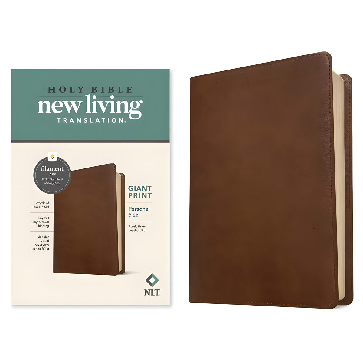 NLT Rustic Brown Imitation Leather Filament Personal Size Giant Print Bible