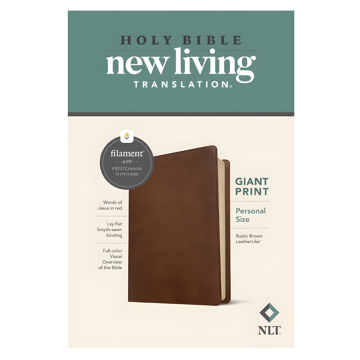 NLT Rustic Brown Imitation Leather Filament Personal Size Giant Print Bible